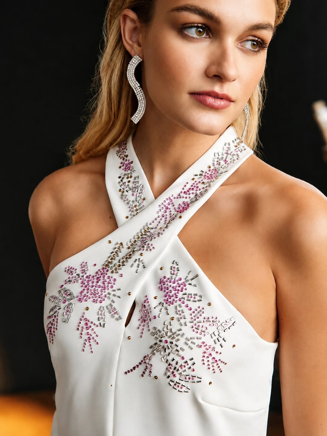THE PEARL RHINESTONE HALTER BLOUSE