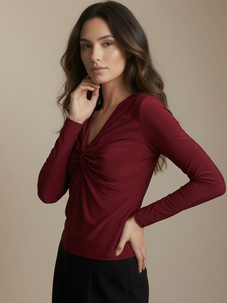 THE RUBY ELEGANCE ASYMMETRIC DRAPED JERSEY TOP
