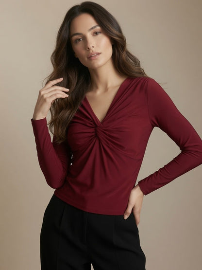 THE RUBY ELEGANCE ASYMMETRIC DRAPED JERSEY TOP