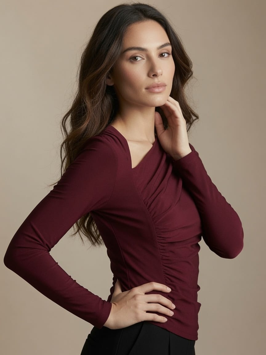 THE BORDEAUX ASYMMETRIC DRAPED JERSEY TOP