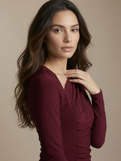 THE BORDEAUX ASYMMETRIC DRAPED JERSEY TOP