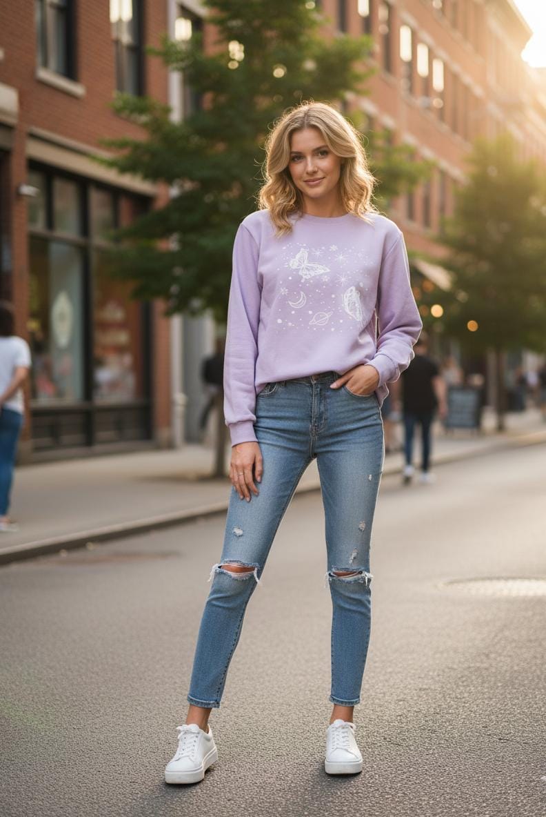 INAWLY Butterfly & Galaxy Thermal Sweatshirt