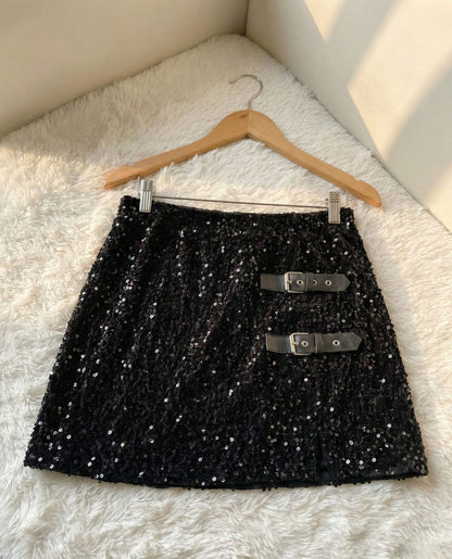 SHEIN ICON Buckle Detail Sequin Skirt