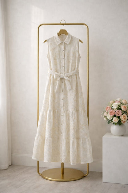 Elegant Embroidered Linen Maxi Dress