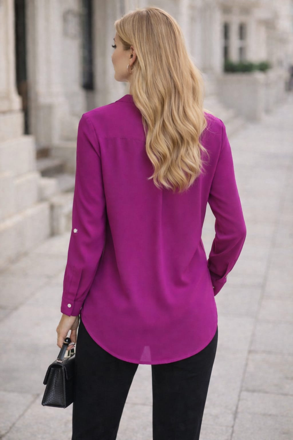 Classic Turkish Soft-Touch Long Blouse - Magenta