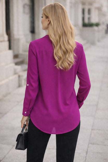 Classic Turkish Soft-Touch Long Blouse - Magenta