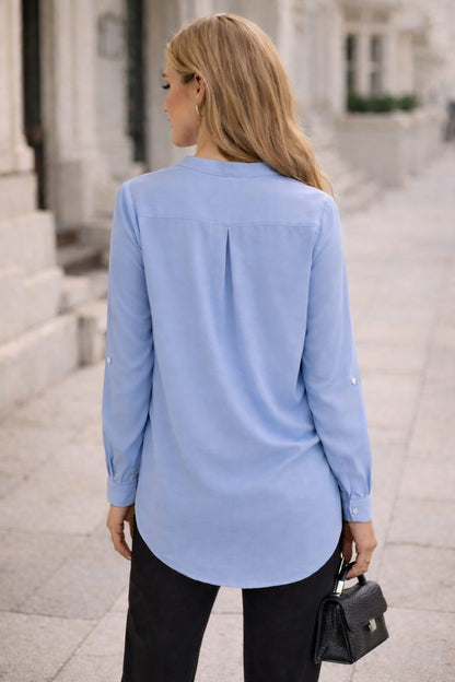Classic Turkish Soft-Touch Long Blouse - Light Sky Blue