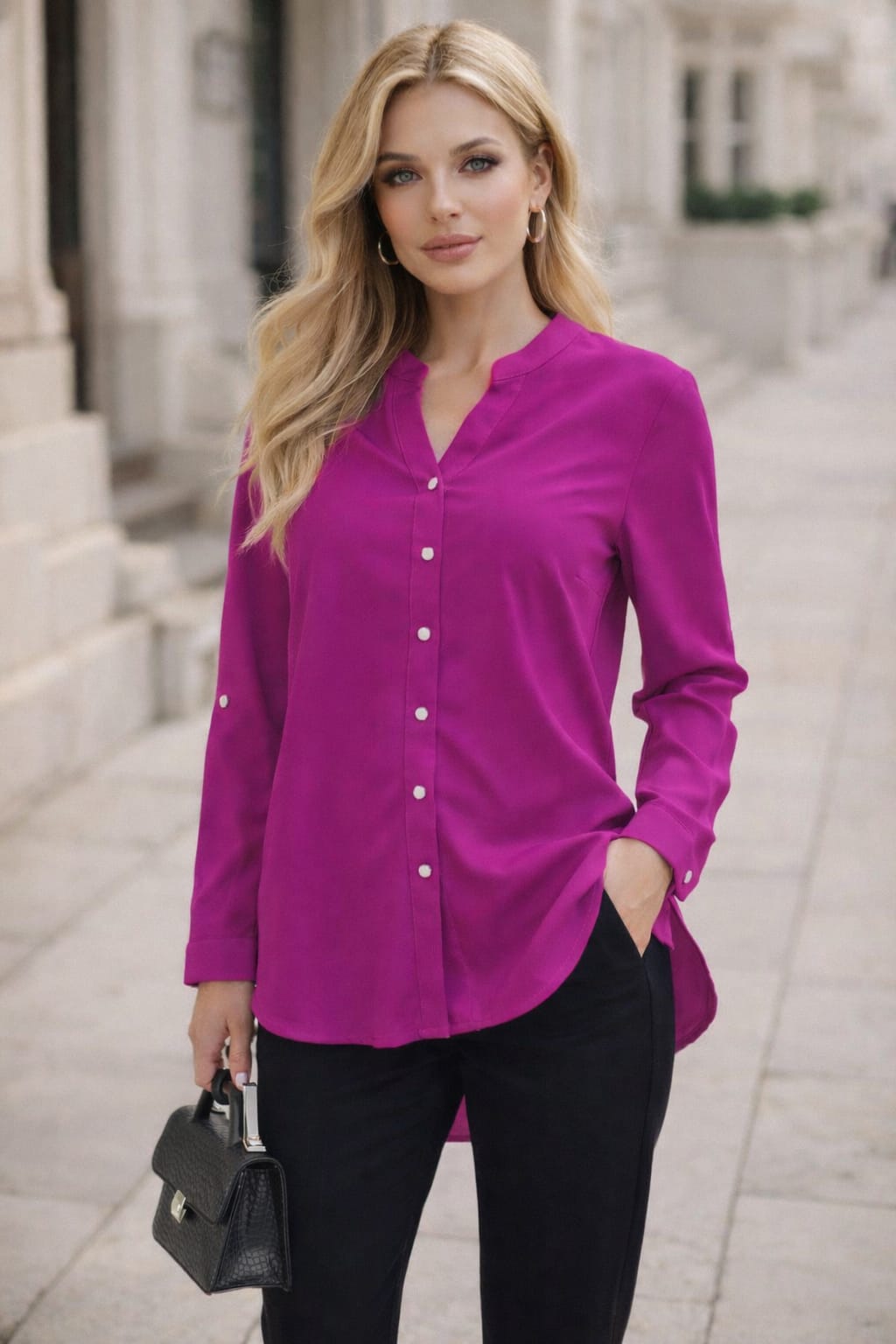 Classic Turkish Soft-Touch Long Blouse - Magenta