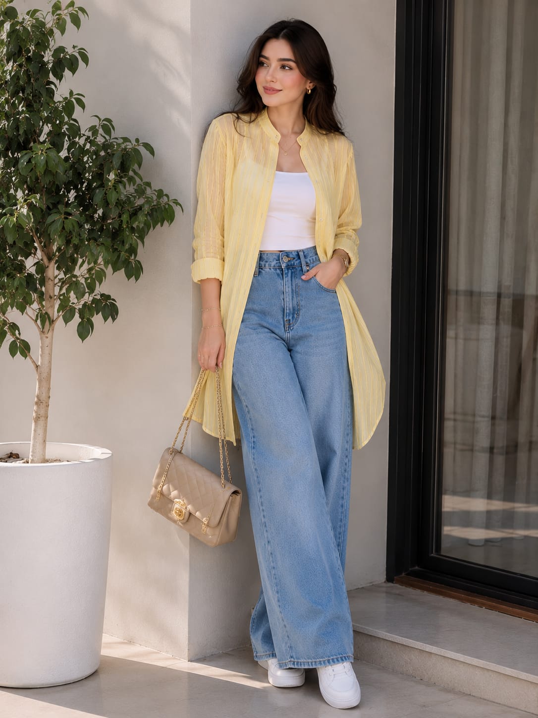 THE SOFT YELLOW TEXTURED LONG SHIRT