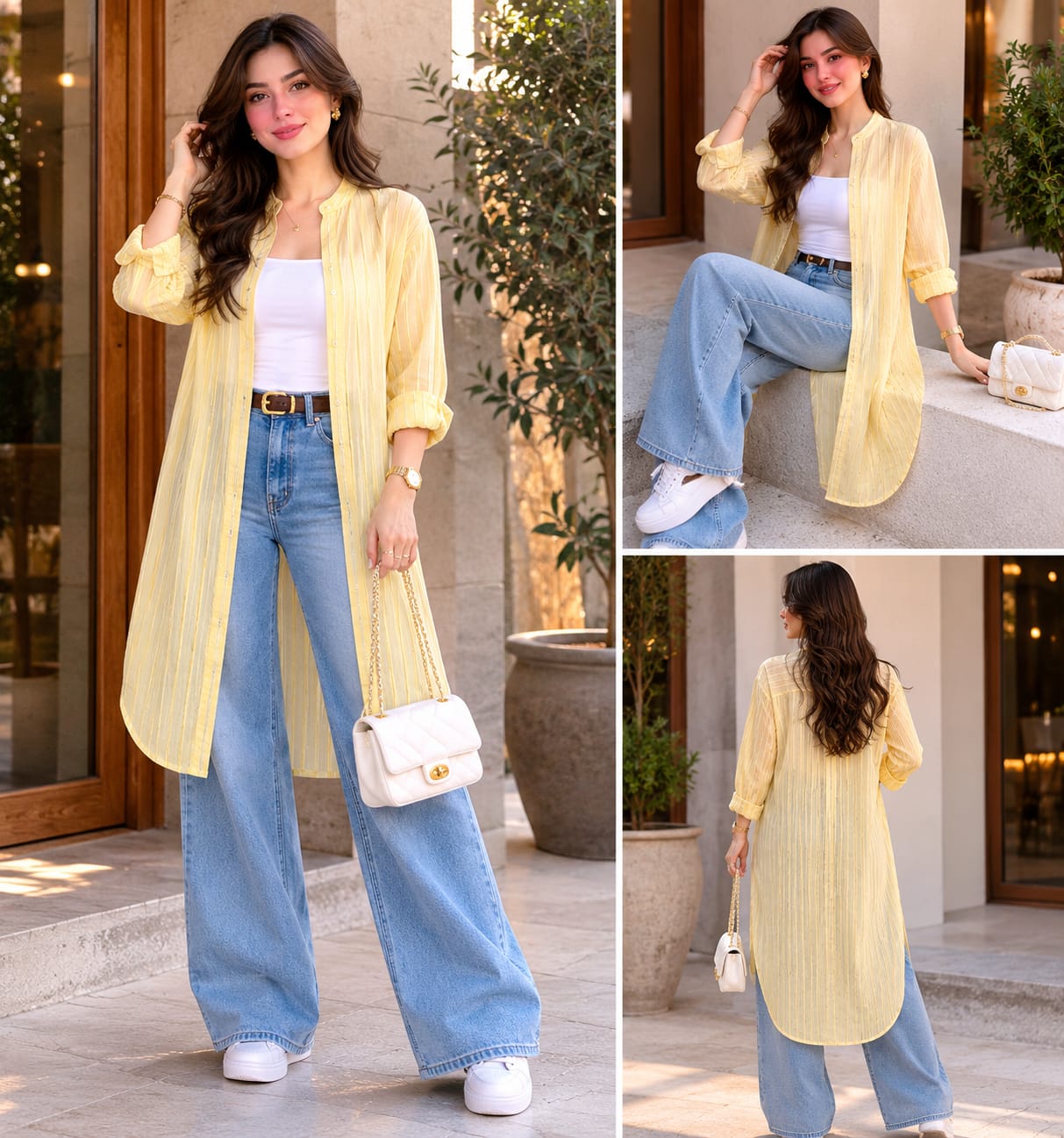 THE SOFT YELLOW TEXTURED LONG SHIRT
