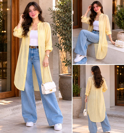 THE SOFT YELLOW TEXTURED LONG SHIRT