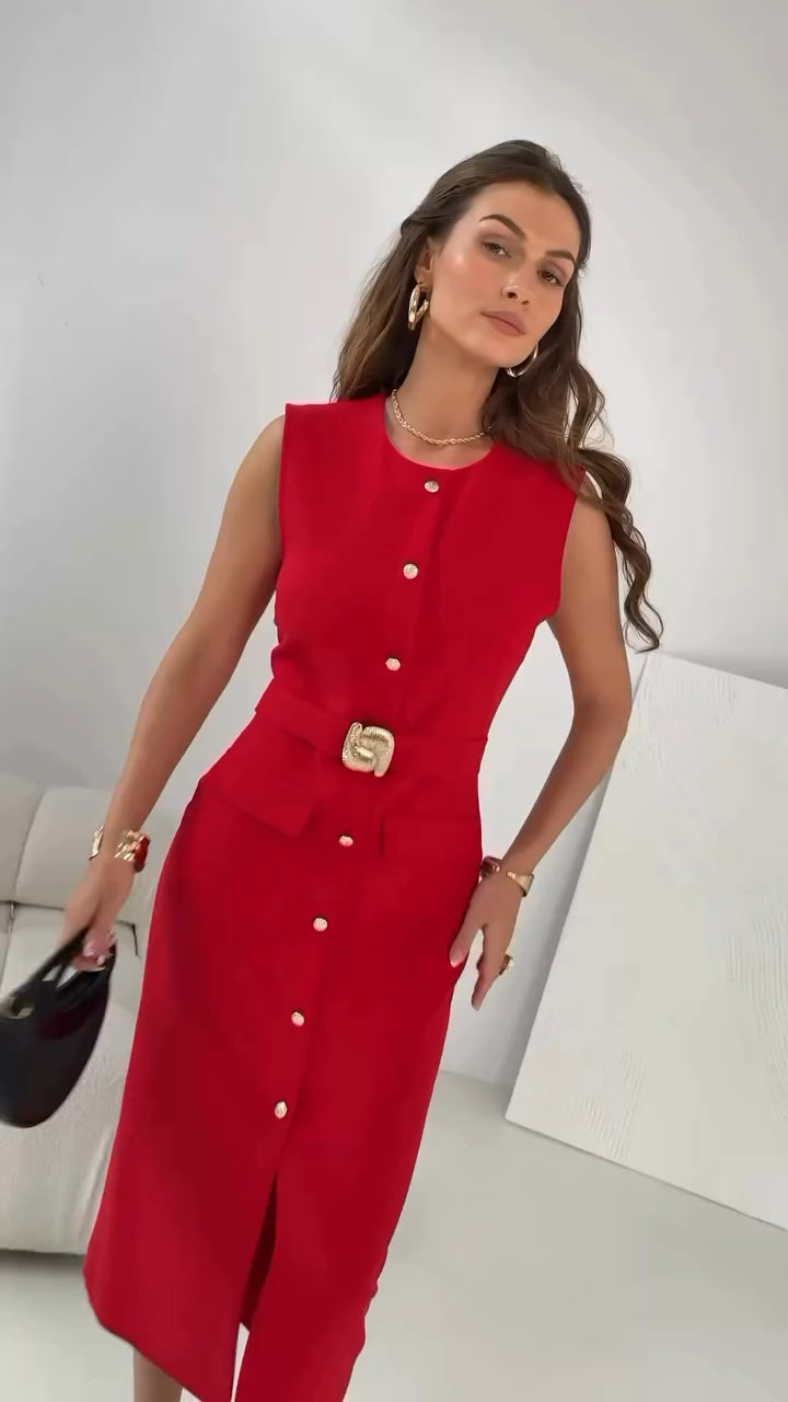 THE SCARLET SIGNATURE BELTED MIDI DRESS