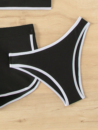 SHEIN Swim Three-Piece Bikini Set – Black & White Trim