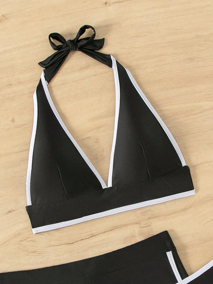 SHEIN Swim Three-Piece Bikini Set – Black & White Trim