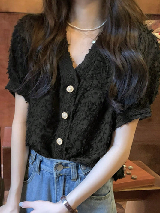 Shein V-Neck Bubble Sleeve Blouse
