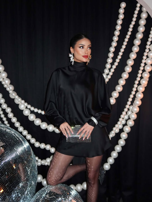 The Royal High-Neck Satin Mini Dress