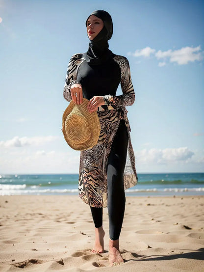 SHEIN Leopard‑Print Full‑Coverage Burkini with Hijab