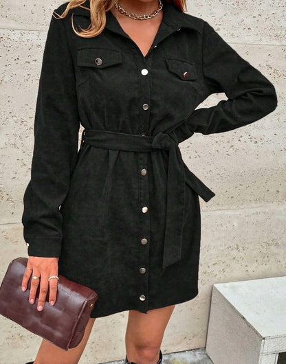 EMERY ROSE Waist Tie Long Sleeve Dress