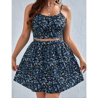 SHEIN vcay Plus Size Daisy Floral Cami Top and Belted Skirt