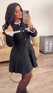 SHEIN MOD Plus Contrast Trim Bow Front Tweed Dress