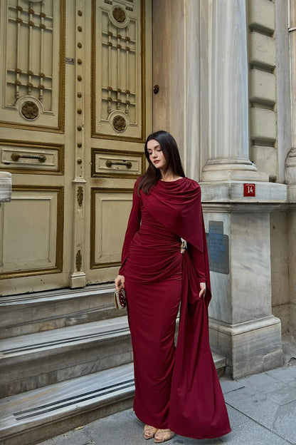 THE BORDEAUX ROYALE DRAPED LYCRA GOWN