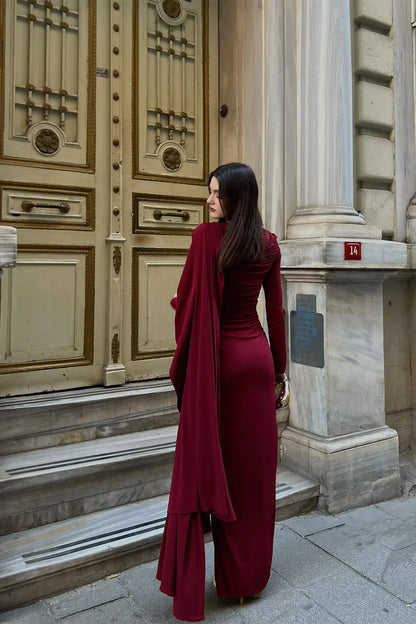THE BORDEAUX ROYALE DRAPED LYCRA GOWN