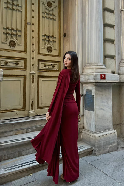 THE BORDEAUX ROYALE DRAPED LYCRA GOWN