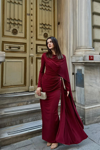 THE BORDEAUX ROYALE DRAPED LYCRA GOWN