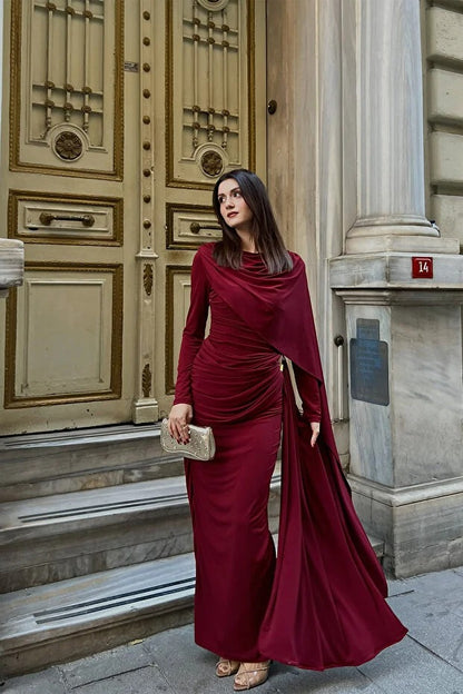 THE BORDEAUX ROYALE DRAPED LYCRA GOWN