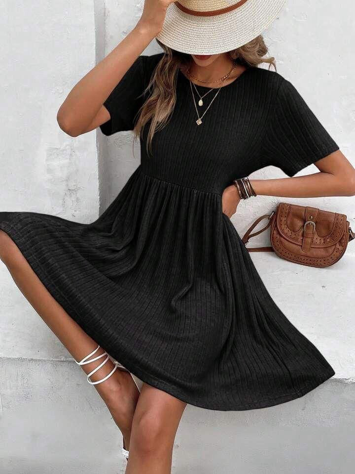 SHEIN Solid Ribbed Knit Dress - ZEBrand