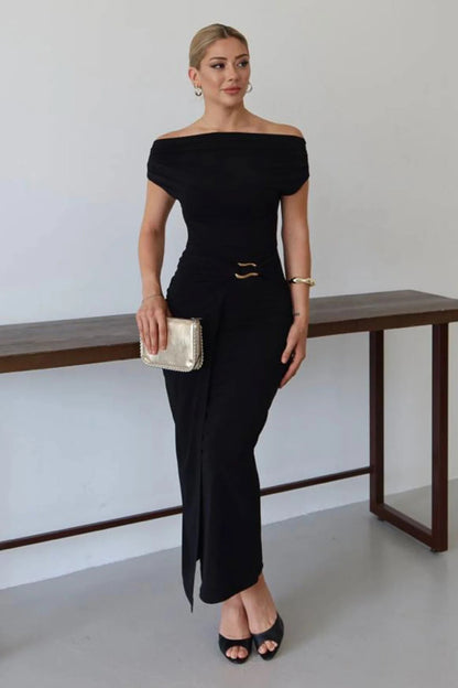 THE ROYAL PLEATED MAXI GOWN - Black