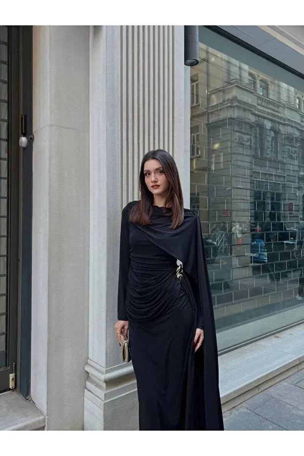 THE NOIR ROYALE DRAPED LYCRA GOWN