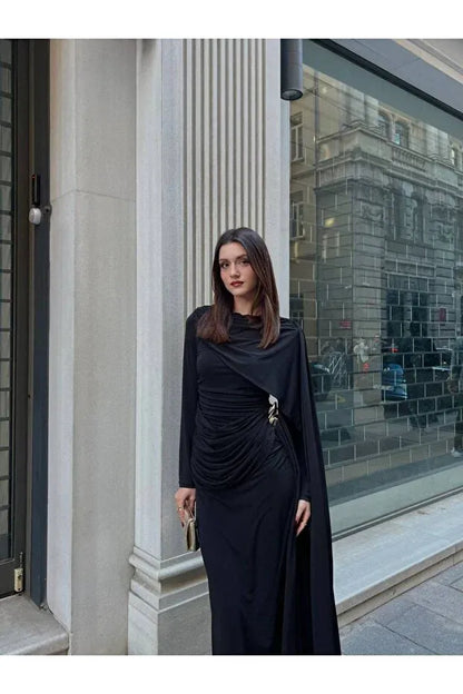 THE NOIR ROYALE DRAPED LYCRA GOWN