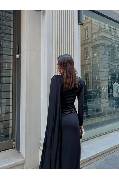 THE NOIR ROYALE DRAPED LYCRA GOWN