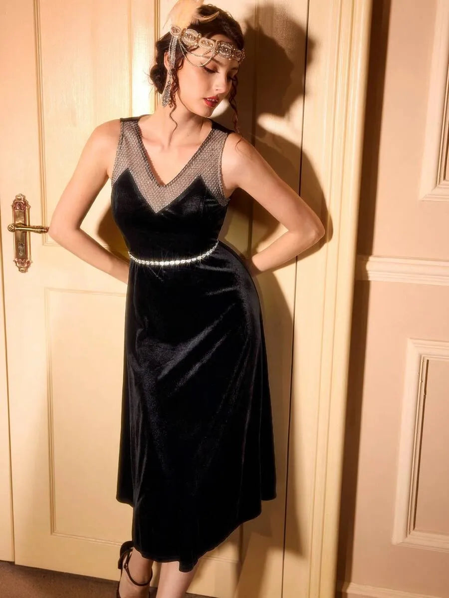 Vintamour - Gatsby Metallic Velvet Evening Dress