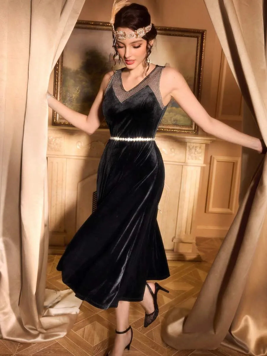 Vintamour - Gatsby Metallic Velvet Evening Dress