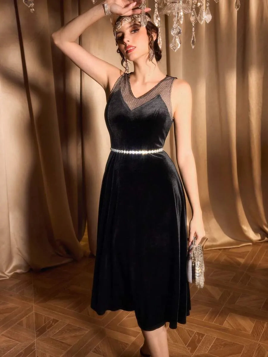 Vintamour - Gatsby Metallic Velvet Evening Dress