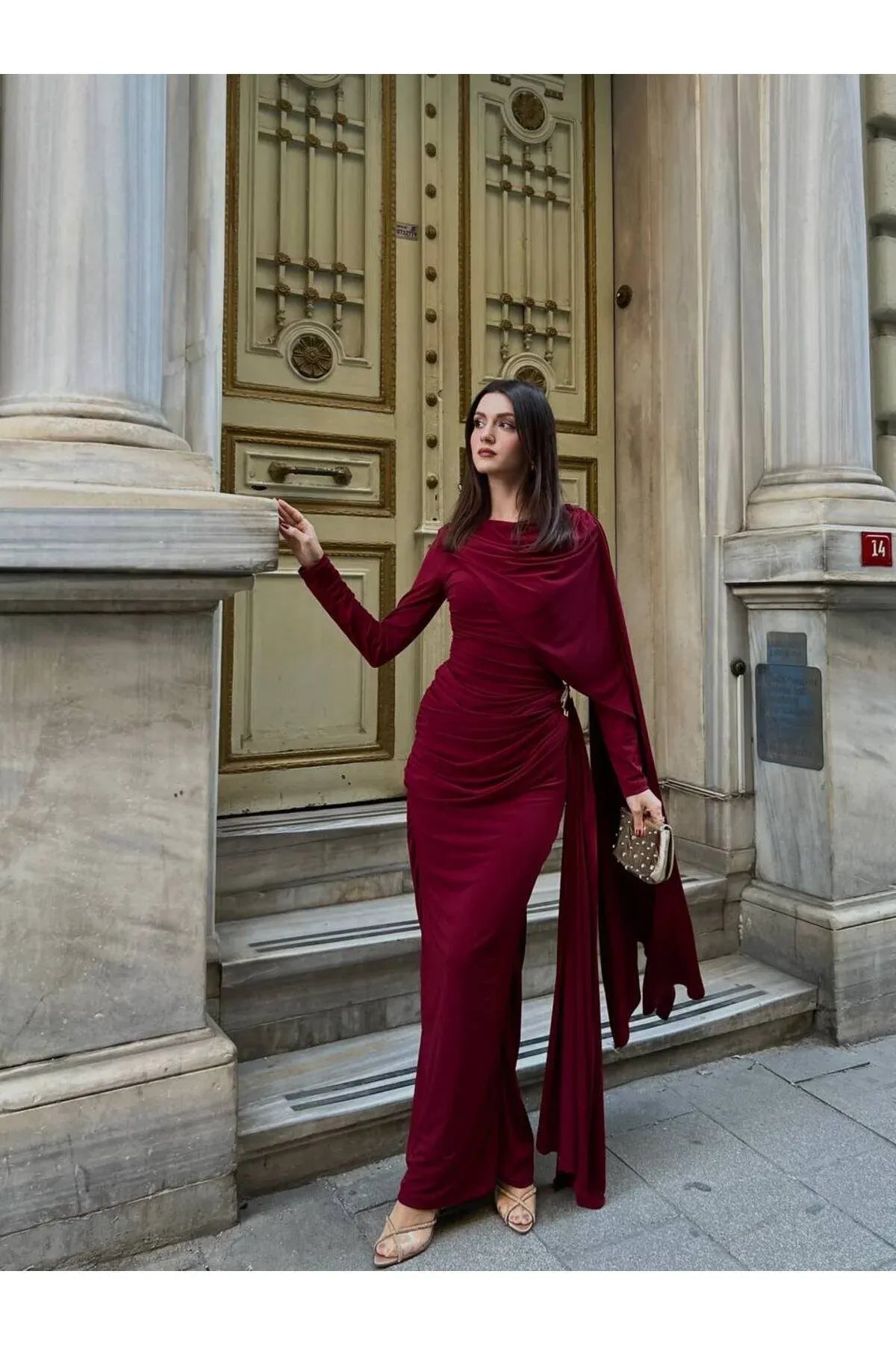 THE BORDEAUX ROYALE DRAPED LYCRA GOWN