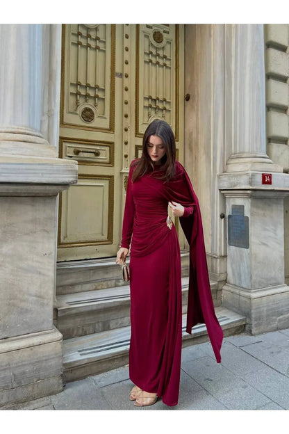 THE BORDEAUX ROYALE DRAPED LYCRA GOWN