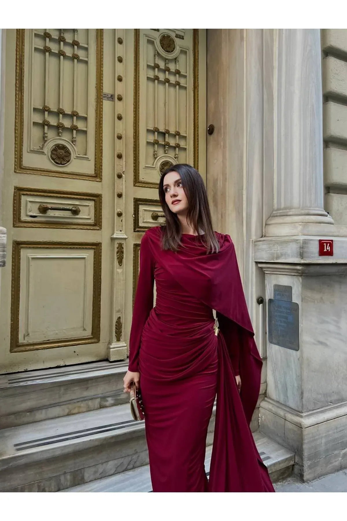THE BORDEAUX ROYALE DRAPED LYCRA GOWN