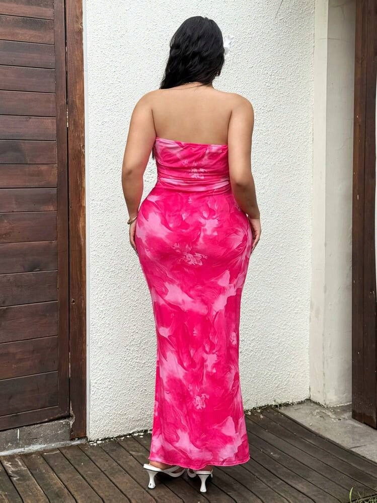 SHEIN RAFFERIZA PRINTED STRAPLESS MAXI DRESS