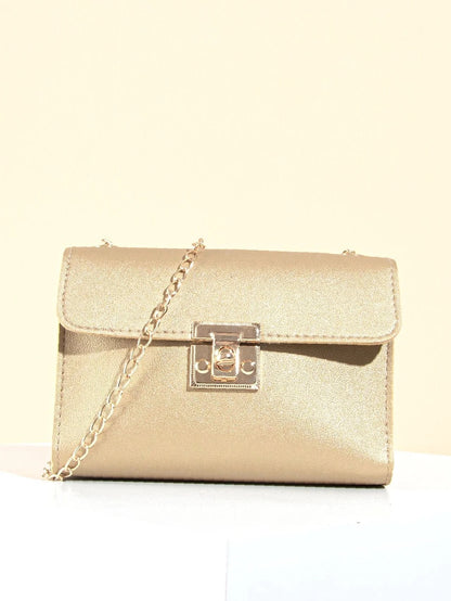 SHEIN Metallic Twist Lock Flap Chain Bag