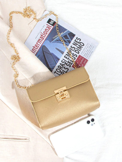 SHEIN Metallic Twist Lock Flap Chain Bag