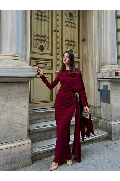 THE BORDEAUX ROYALE DRAPED LYCRA GOWN