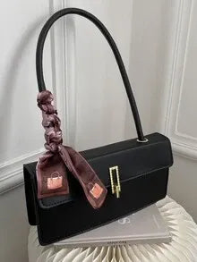 Skinny Scarf Decor Flap Shoulder Bag
