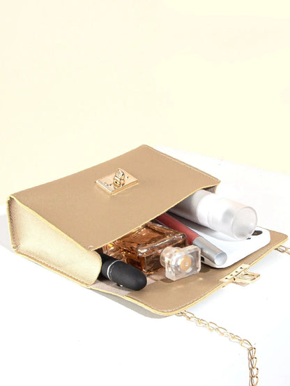 SHEIN Metallic Twist Lock Flap Chain Bag