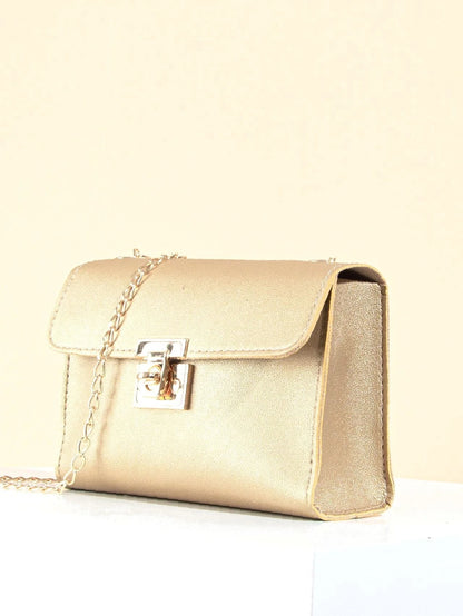 SHEIN Metallic Twist Lock Flap Chain Bag
