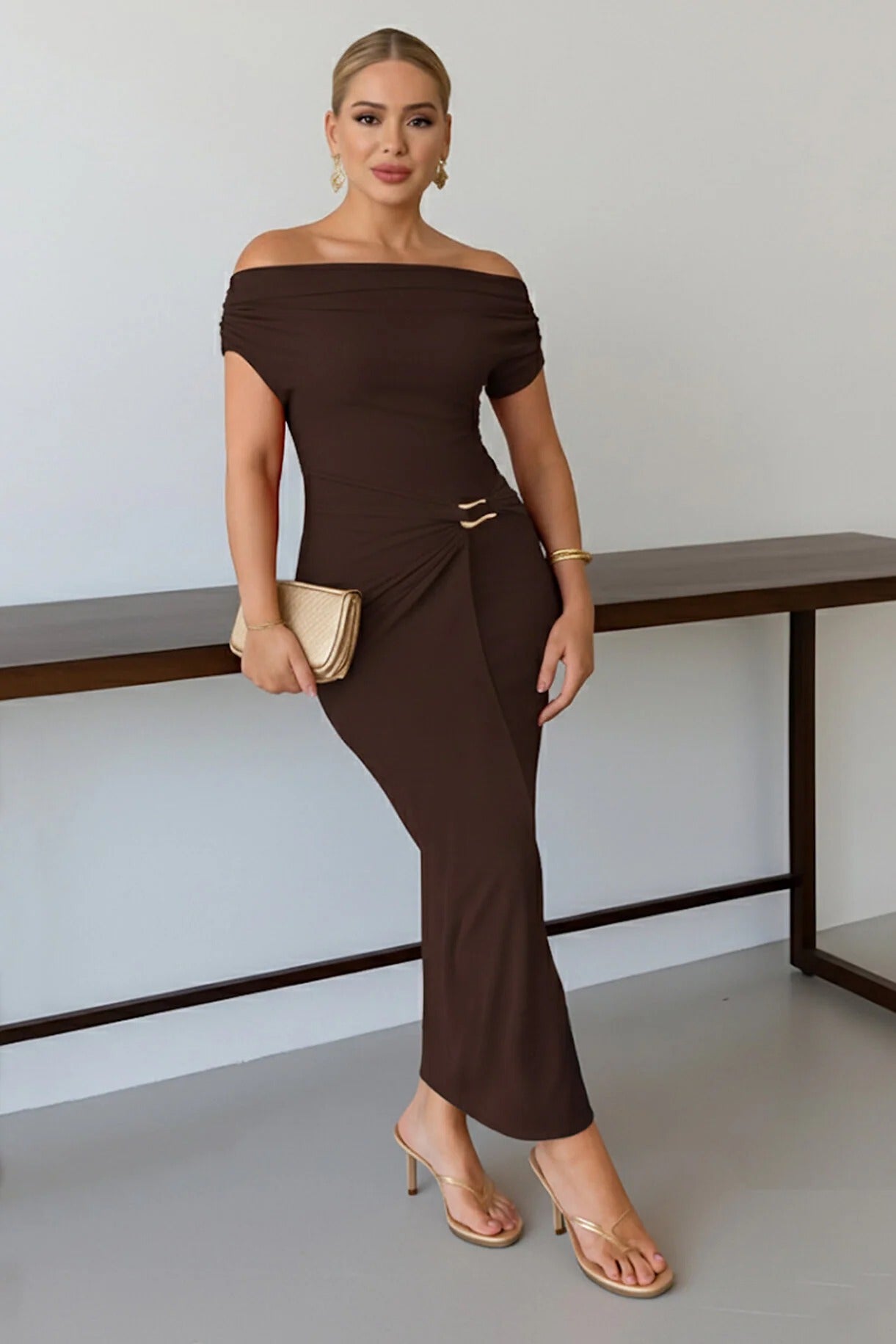 THE ROYAL PLEATED MAXI GOWN - Brown