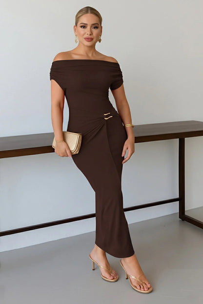 THE ROYAL PLEATED MAXI GOWN - Brown