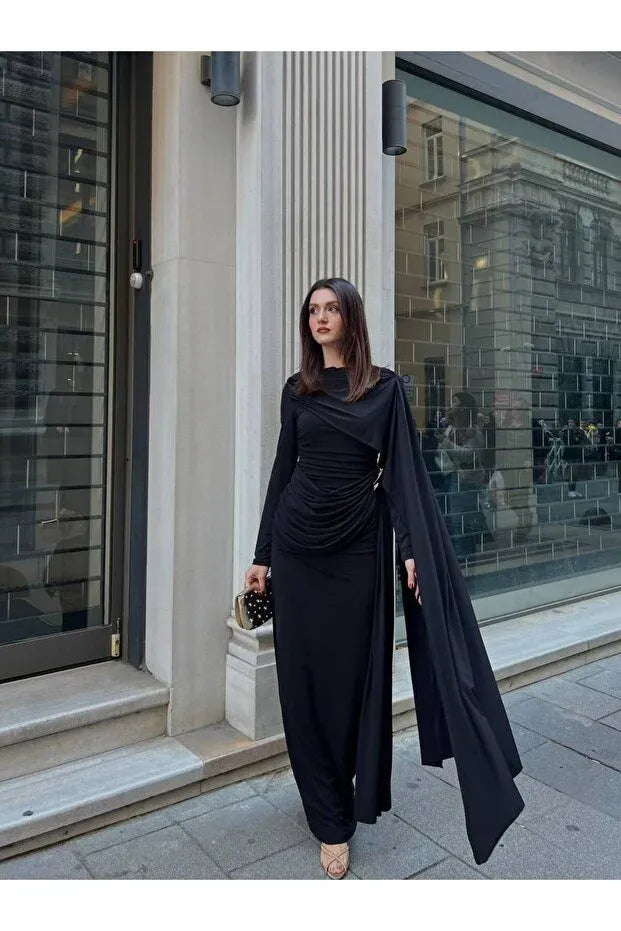 THE NOIR ROYALE DRAPED LYCRA GOWN